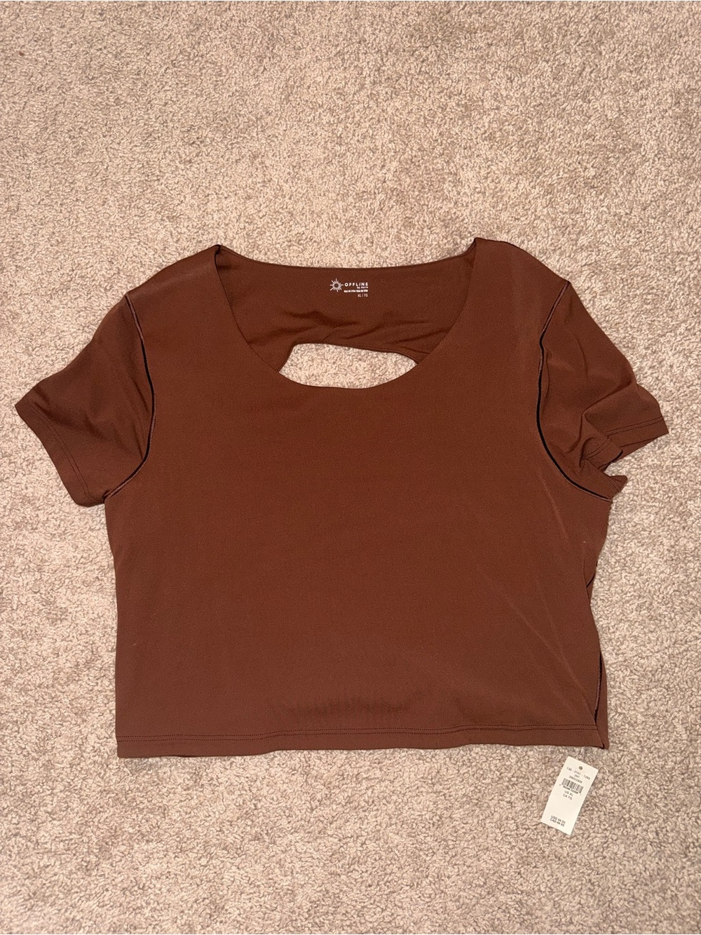 aerie Brown Short Sleeve Cutout Crop Top